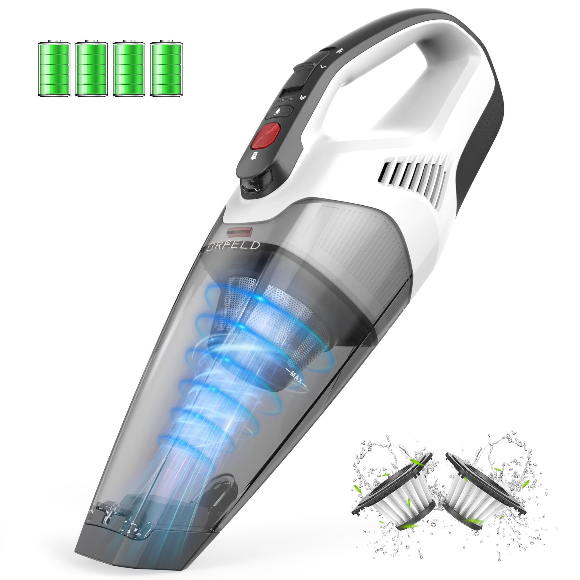 ORFELD Handheld Cordless Vacuum, Lightweight and Portable Vacuum Cleaner with 8.5Kpa Cyclonic Suction, Multi-Surface, for Home and Car