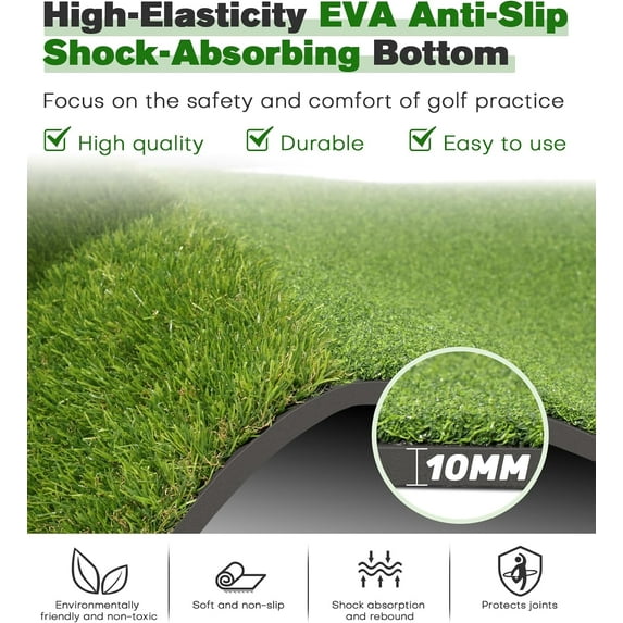 ORFELD Golf Hitting Mat, 5 x 4 ft Dual-Turf Golf Practice Mat with Thick EVA Foam Base, Indoor & Outdoor
