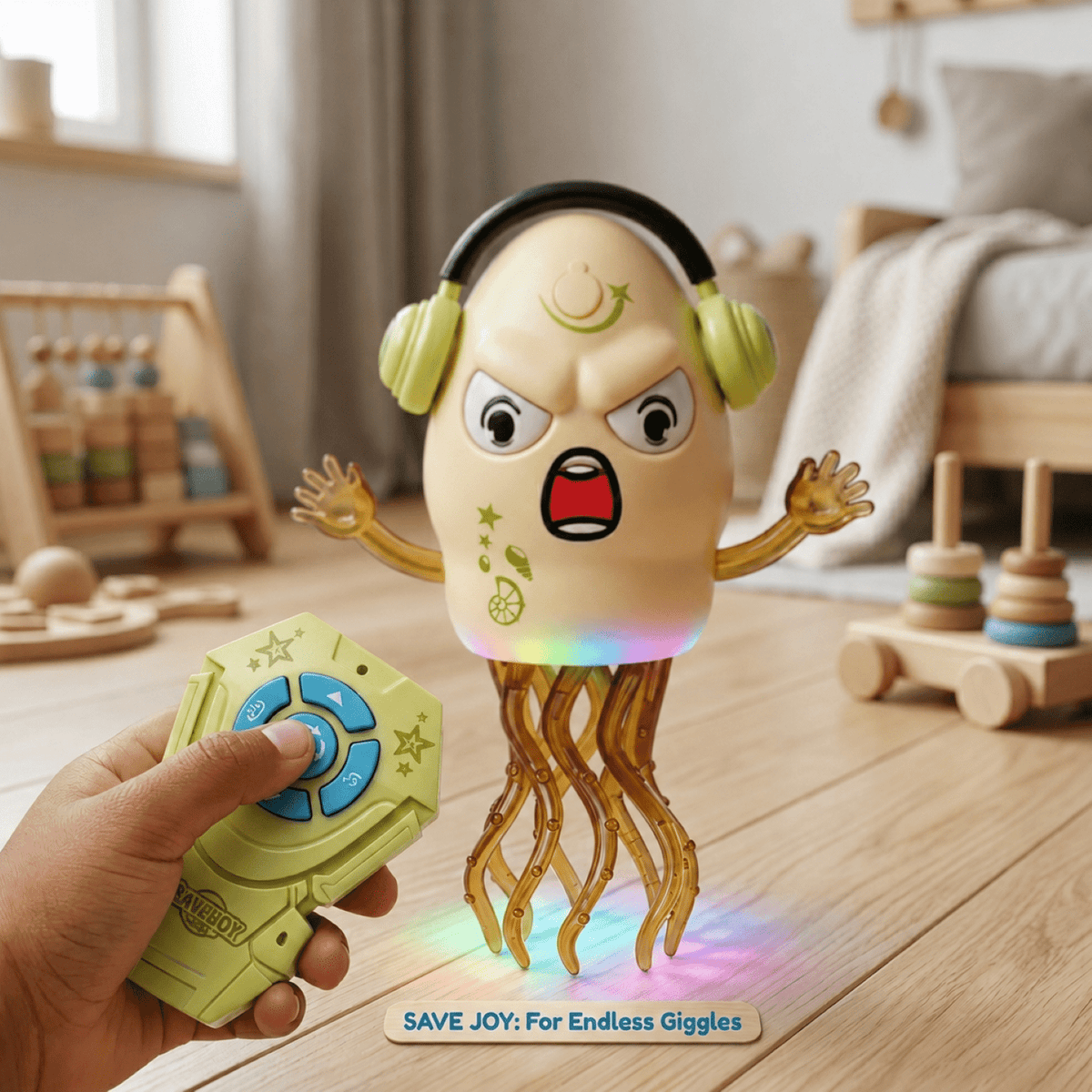 SaveJoy Baby Interactive Toy, Crawling Squid Toy with Mist Spray, Remote Control Dancing Toy with Lights & Music, Sensory Toy for Toddlers 3+