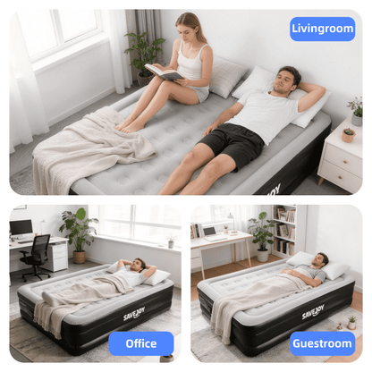 SaveJoy Queen Air Mattress with Built-in Pump, 18" Elevated Blow Up Bed for Home & Overnight Guests, Inflatable Mattress 2-Person Blow Up Air Bed with Flocked Top