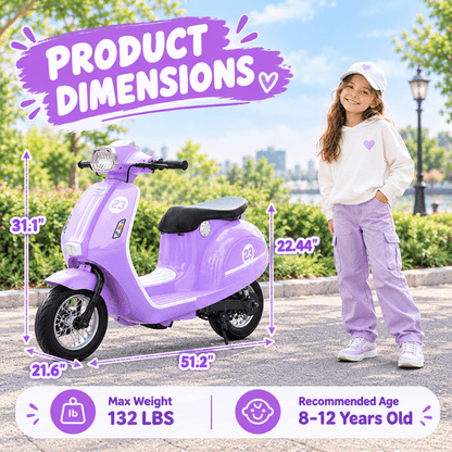 SaveJoy Kids Motorcycle 24V Retro Ride on for Ages 8+, LED Light-Up Electric Ride On Toy,Durable Outdoor Gift for Boys & Girls,Purple