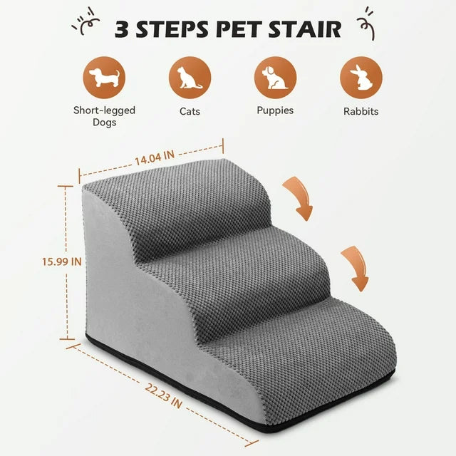 CAUTUM Dog Stairs 3 Tier Non-Slip Pet Stairs Dog Ramp for Couch and Bed, Dog Stairs for Small Pets Cats