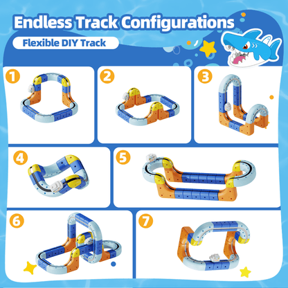 SaveJoy 193PCS Ocean Theme Track Race Car Set,STEM Building Toy with Electric Vehicle, DIY Construction Train Set for Boys Girls Ages 3-12