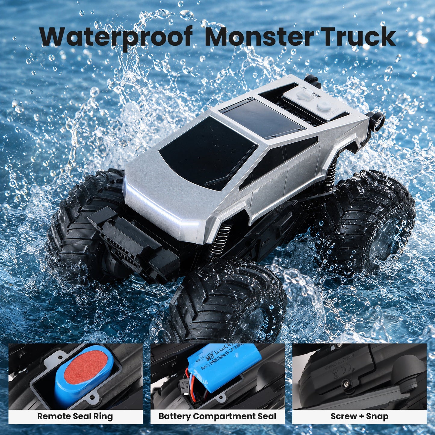 SaveJoy Cyber Remote Control Car with Charging Station, 1:20 4WD Amphibious RC Monster Truck, Waterproof Toy Gift for Boys 6-12
