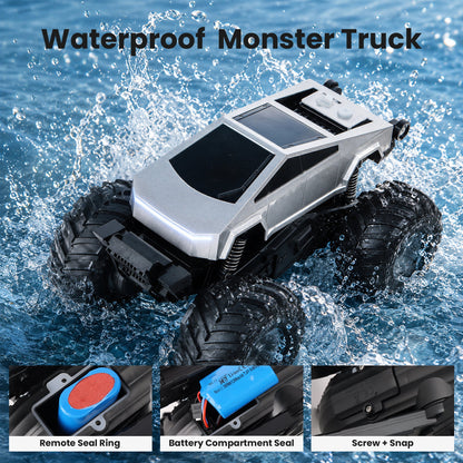 SaveJoy Cyber Remote Control Car with Charging Station, 1:20 4WD Amphibious RC Monster Truck, Waterproof Toy Gift for Boys 6-12