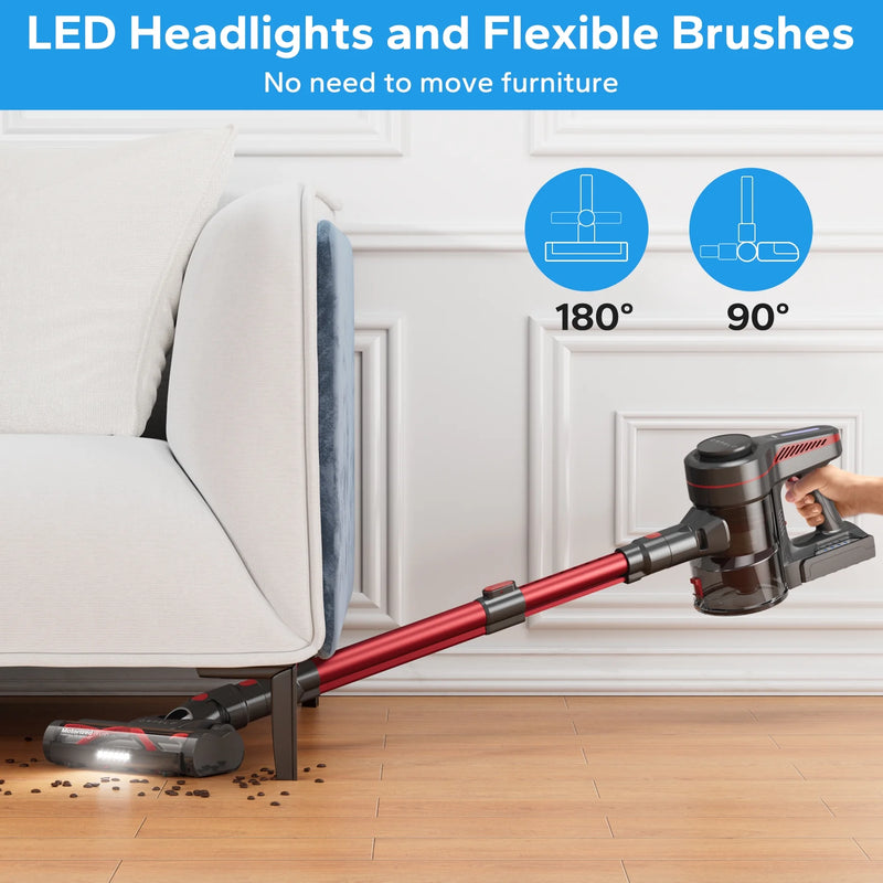 ORFELD Cordless Vacuum Cleaner, 45KPA Powerful Vacuum Cleaners for Home, Stick Vacuum Cordless with Anti-Tangle Roller Brush for Carpet,Hardwood Floor,Pet Hair,A16 Red