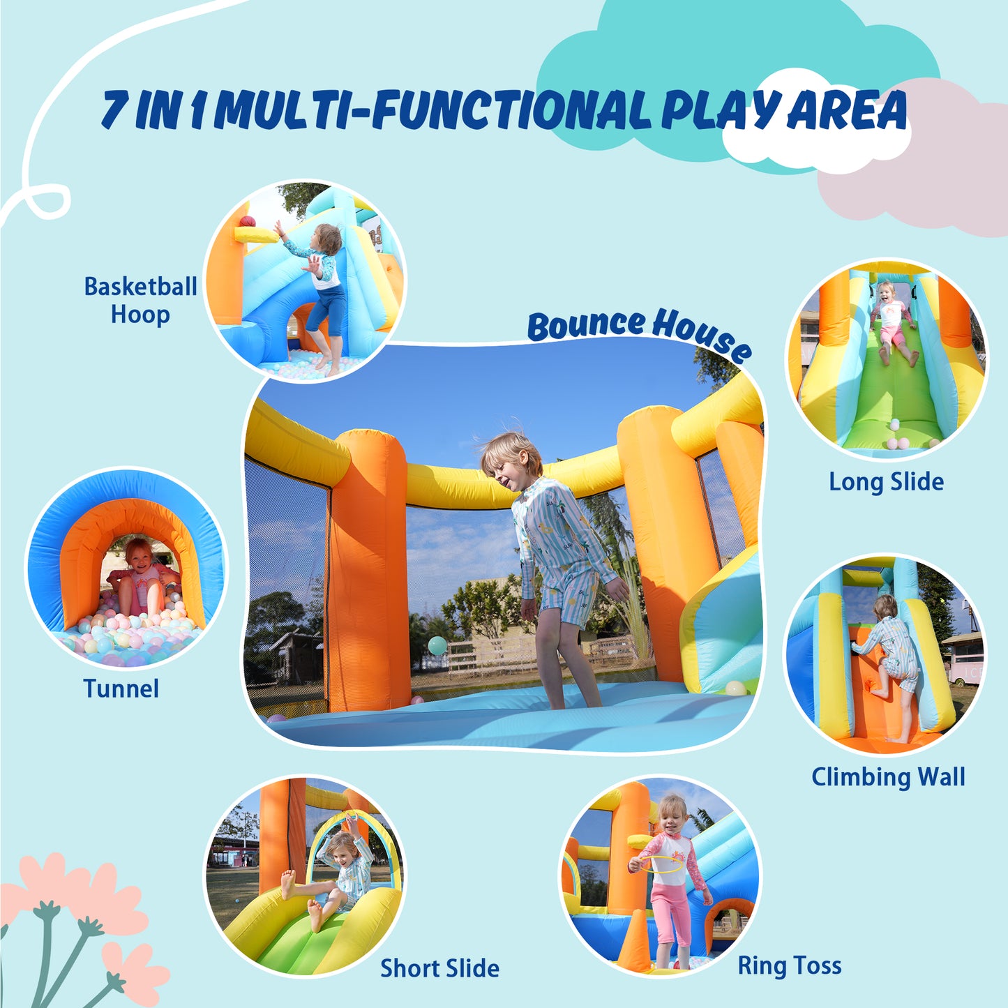 SaveJoy Bounce House with Blower, Inflatable Water Silde for Kids, Jump House Outdoor Toys for Backyard, 93198T