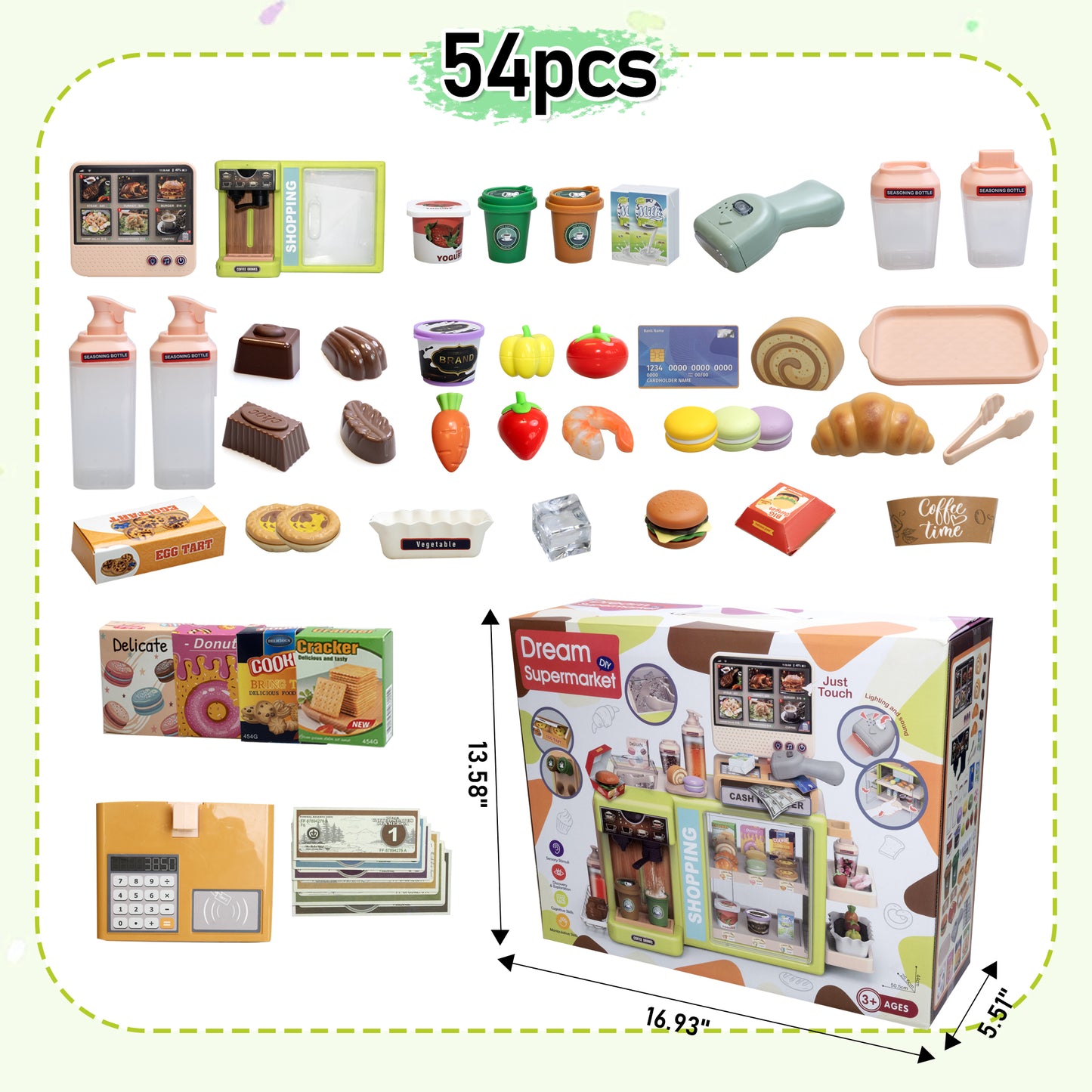 SaveJoy Cash Registers for Kids, 54Pcs Pretend Play Toys for Girls Age 3-6, Check Out Toy Cash Register, Pink
