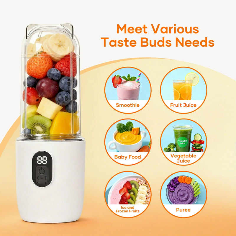 ORFELD Portable Blender with 16 Durable Stainless Steel Blades,17 Oz(500ml) Cordless Small Smoothie & Shake Maker,Use on a full charge 6~8 times,White