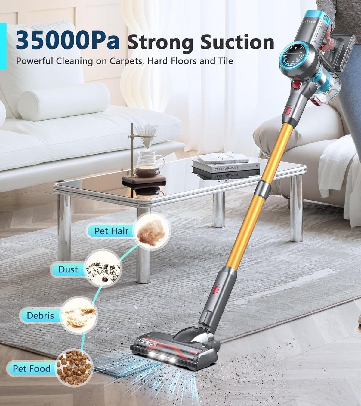 ORFELD Cordless Vacuum Cleaner, 22000Pa Powerful Cordless Vacuum 6 in 1, offers 35Mins