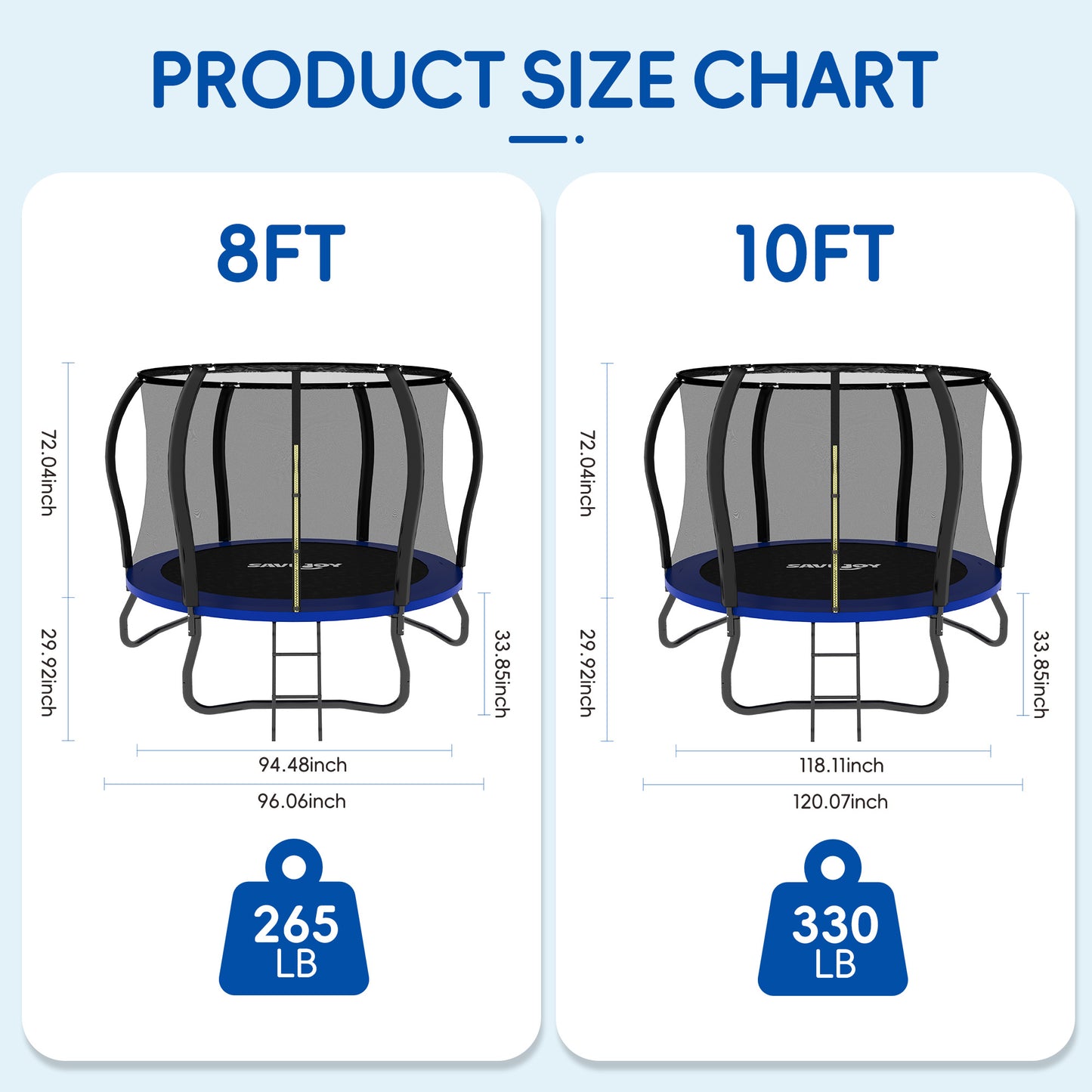 SaveJoy 8FT Trampolines for Kids with Safety Enclosure, Basketball Hoop & Lights, Kids Trampoline Indoor & Outdoor