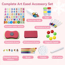 SaveJoy 3-in-1 Wooden Double Sided Kids Art Easel,Magnetic Whiteboard, Chalkboard and Paper Roll,Adjustable Standing Drawing Board with Accessories for Boys & Girls，Pink