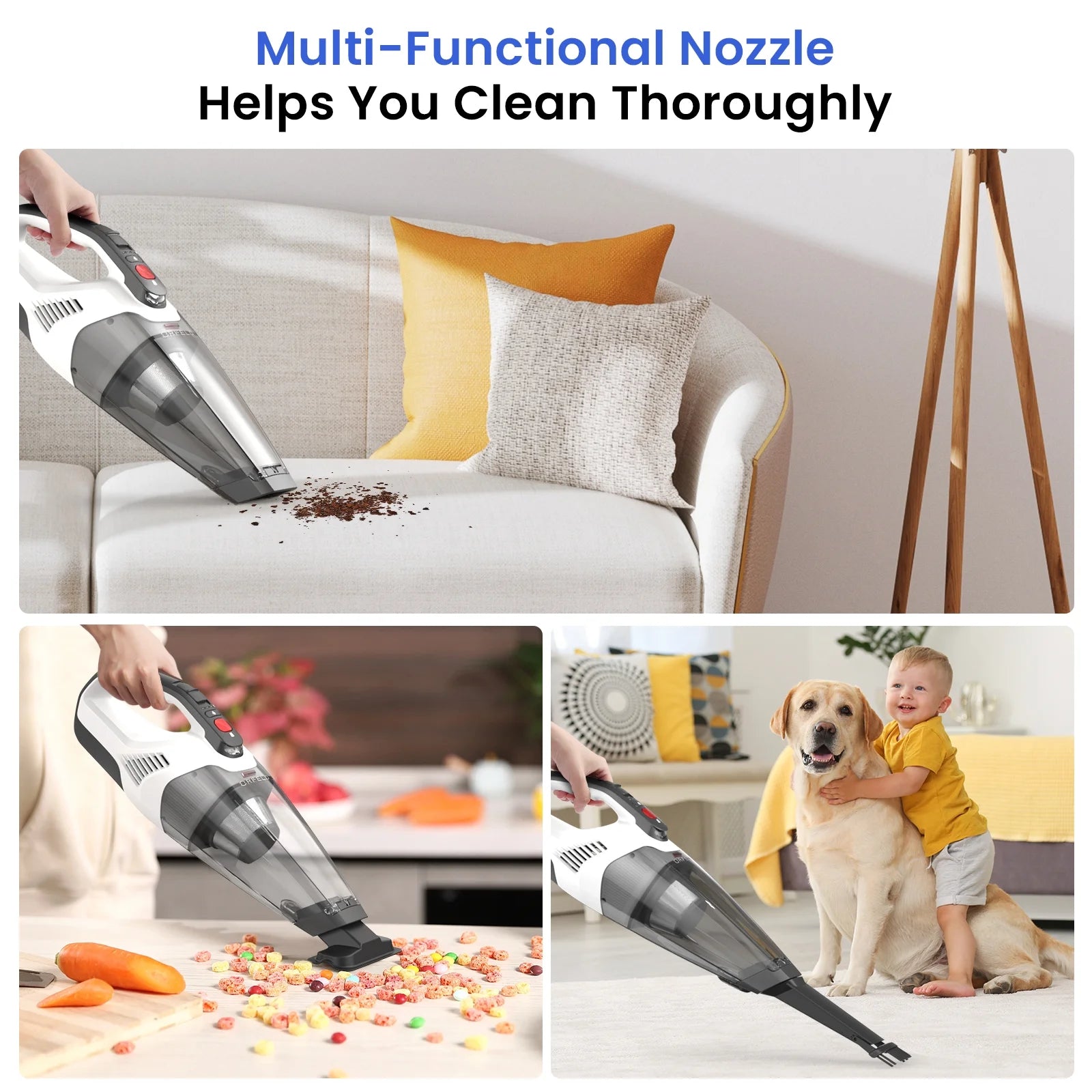 ORFELD Handheld Cordless Vacuum, Lightweight and Portable Vacuum Cleaner with 8.5Kpa Cyclonic Suction, Multi-Surface, for Home and Car