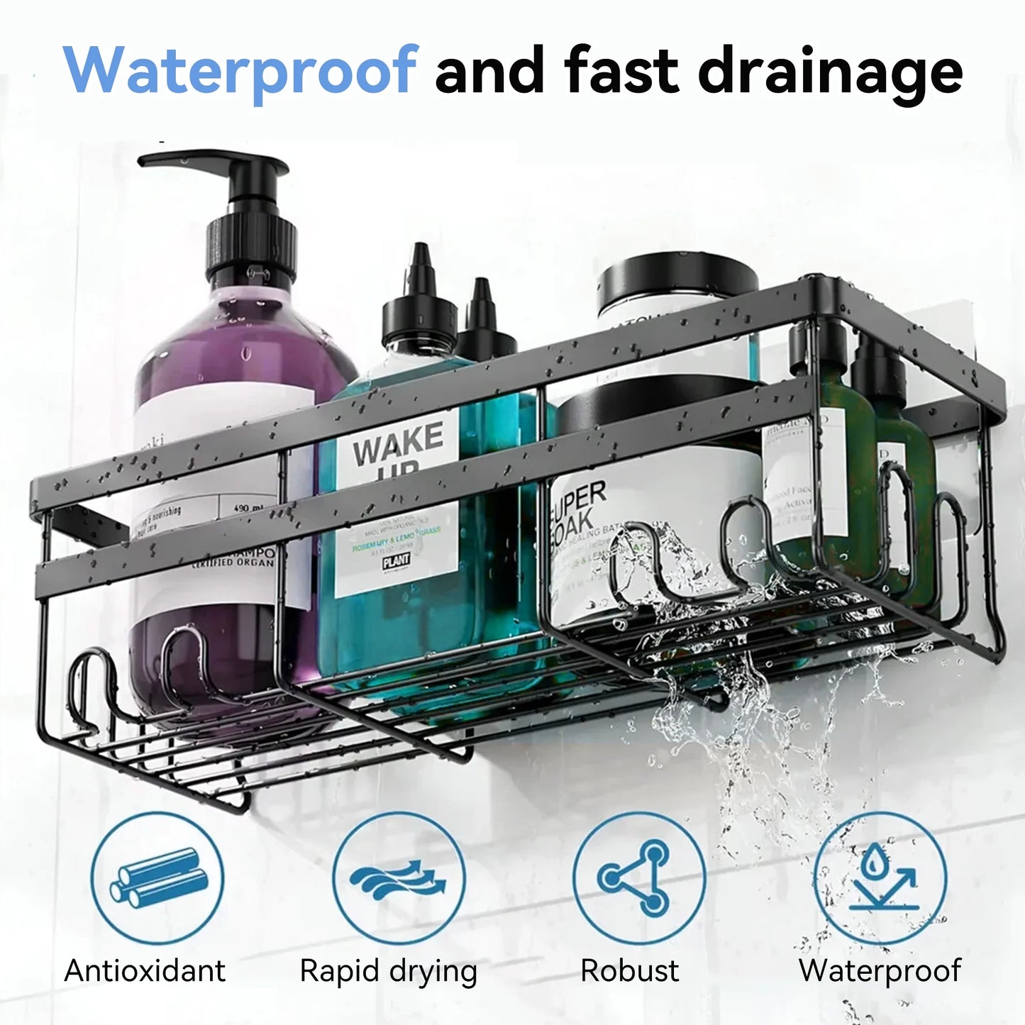 Orfeld 14 Pack Large Capacity Shower Caddy with 4 Hooks, Rustproof Bathroom Organizers for Inside Shower,No Drilling for Bathroom Storage,Rack black