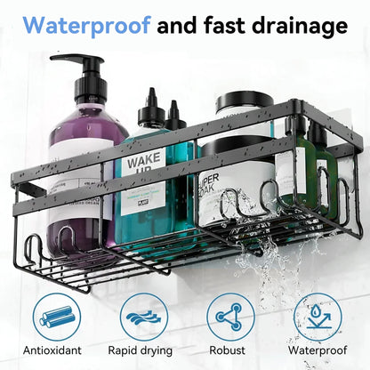 Orfeld 14 Pack Large Capacity Shower Caddy with 4 Hooks, Rustproof Bathroom Organizers for Inside Shower,No Drilling for Bathroom Storage,Rack black