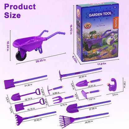 SaveJoy Kids Gardening Tools Set,Toddler Garden Outdoor Toys,Kids Wheelbarrow with Watering Can,Shovel,Rake,Hoe,outdoor toys for kids Age 4-8,Purle