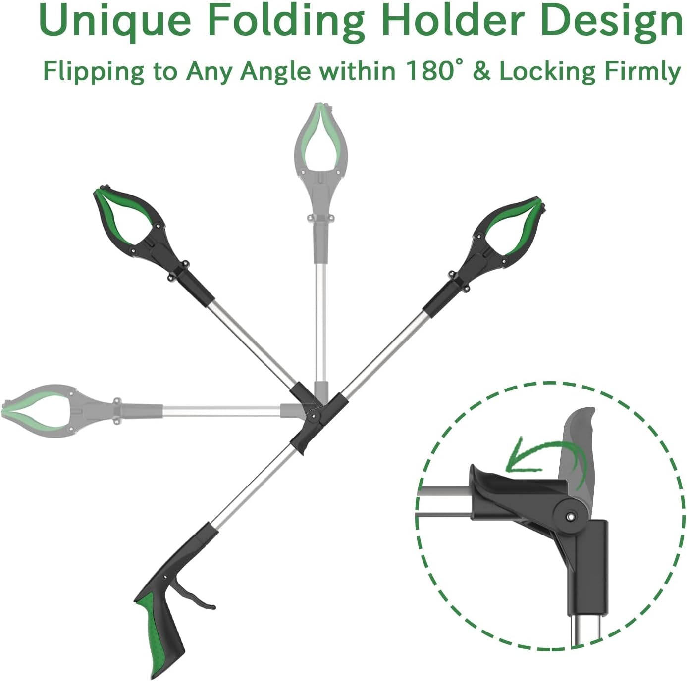 ORFELD Reacher Grabber Tool with Light, 32" Foldable Reacher Grabber ORFELD, Grab at 0-180° Folded Angle, Portable Heavy-Duty Trash Picker with Magnet, 90°Rotating, Lifting 5.5 Lbs