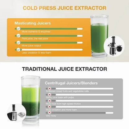 ORFELD Juicer Machine, Slow Masticating Cold Press Juicer for Fruits and Vegetables, BPA-Free, Black