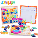 SaveJoy Wooden Animal Jigsaw Puzzle Set - 3D Smooth Surface, Rich Colors,with Drawing Board for Kids' Early Learning & Fun,3Pcs