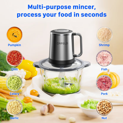 ORFELD Meat Grinder Electric Food Chopper, 2 Speeds 8 Cup Food Processor New, Silver