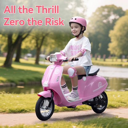 SaveJoy Kids Motorcycle 24V Retro Ride on Toys for Ages 8+, 15 mph LED Light up Electric Ride On Car,Durable Outdoor Gift for Boys & Girls,Pink