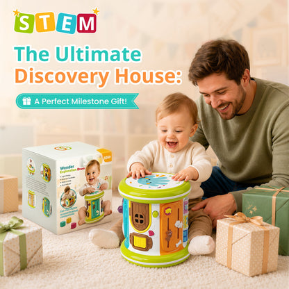 SaveJoy 6-in-1 Musical Activity Drum, Rolling Sensory Toy with Light-Up Hand Drum & Shape Sorter, Montessori Early Learning Gift for Toddlers 1-3