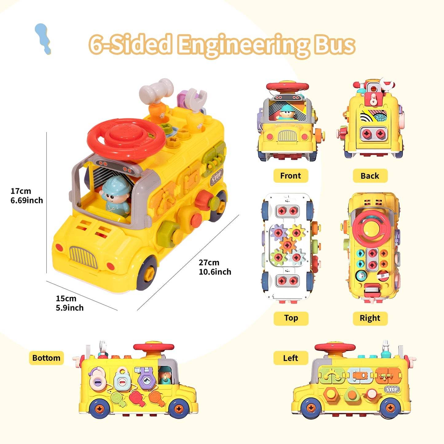 SaveJoy Baby Learning Toy Bus,Assemble Busy Toys Construction Building Vehicle,Engineering Truck Educational Gift for Kids Age 3＋