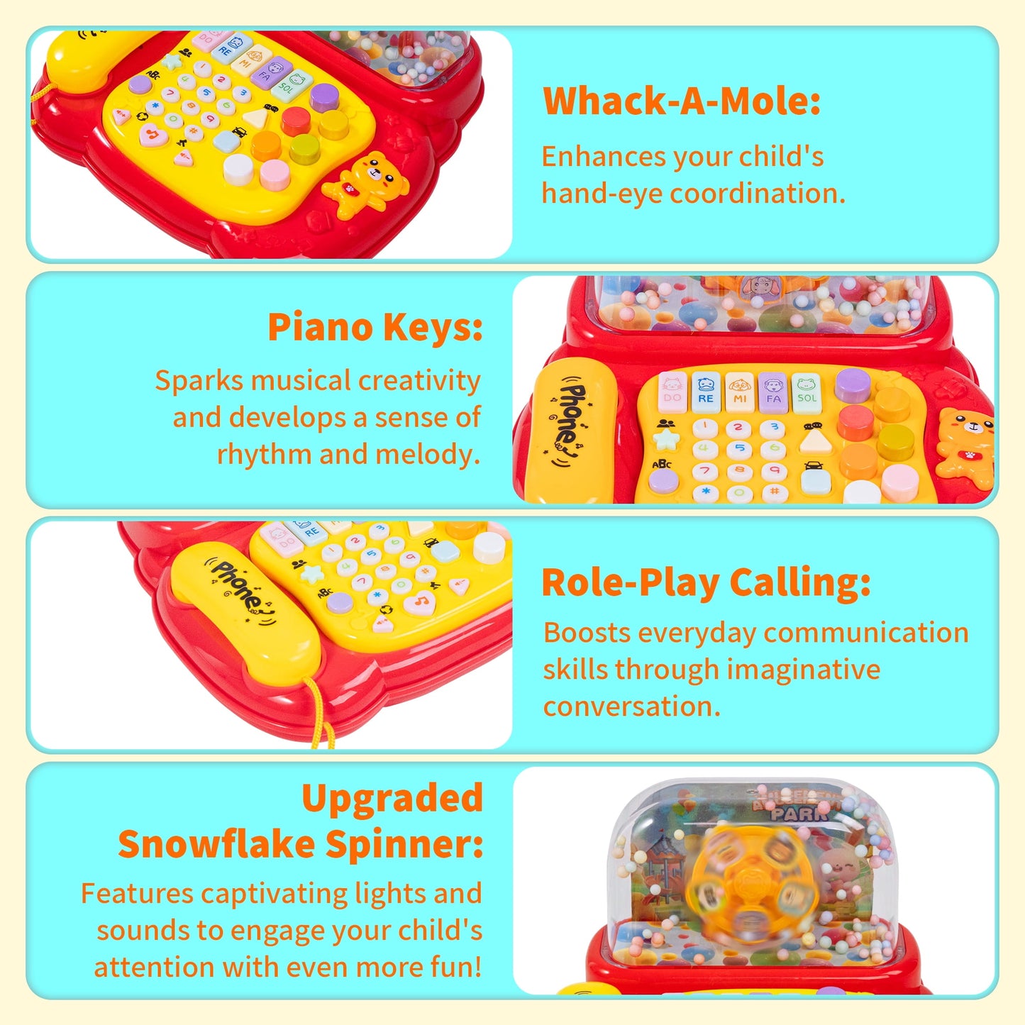 SaveJoy Baby Telephone Toy,All in One Educational Learning Toys,Toddler Phone with Music and light Gifts for Kids 3＋,Red