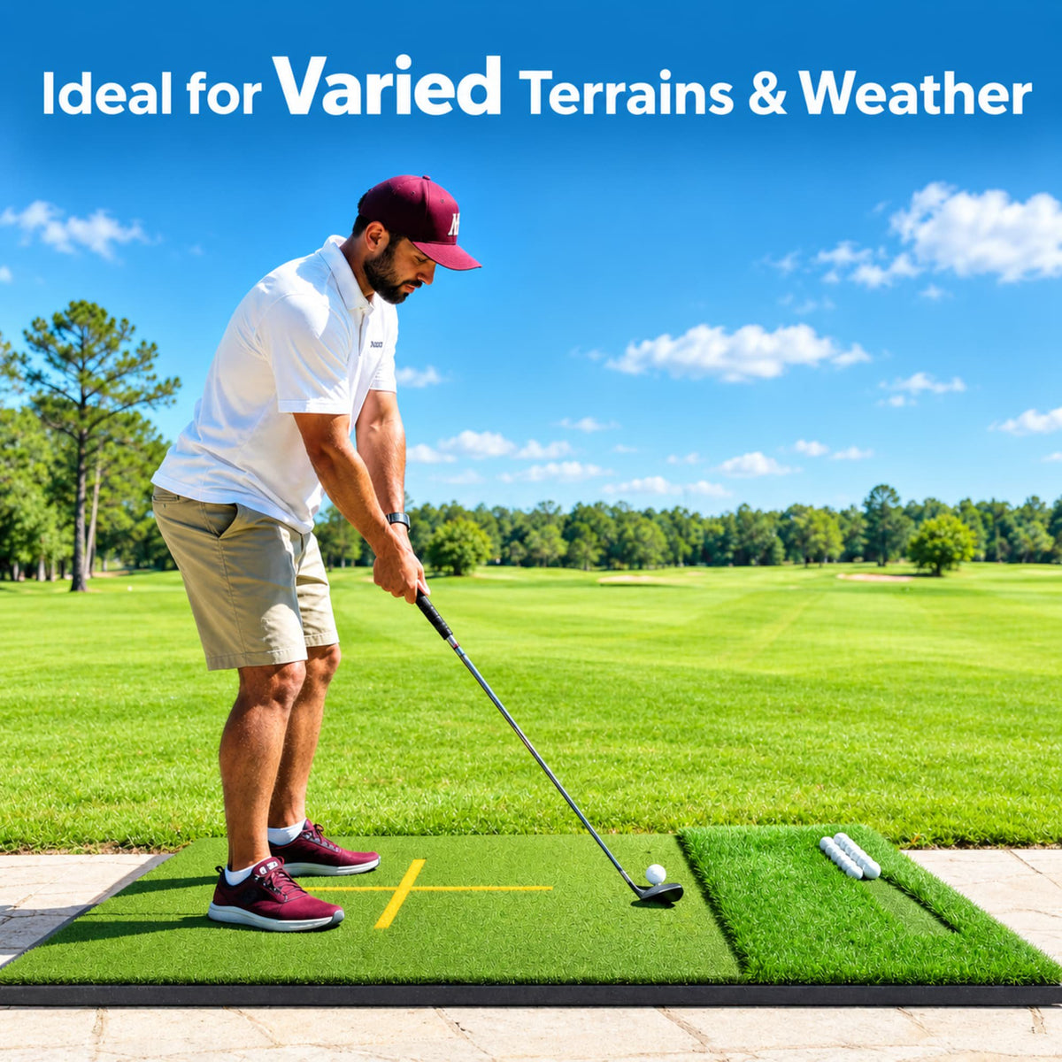 ORFELD 6 x 4 ft Golf Hitting Mat, 9-Hole Dual Turf Practice Mat with 18mm EVA Foam Base, Ball Tray, Alignment Guide, Indoor Outdoor