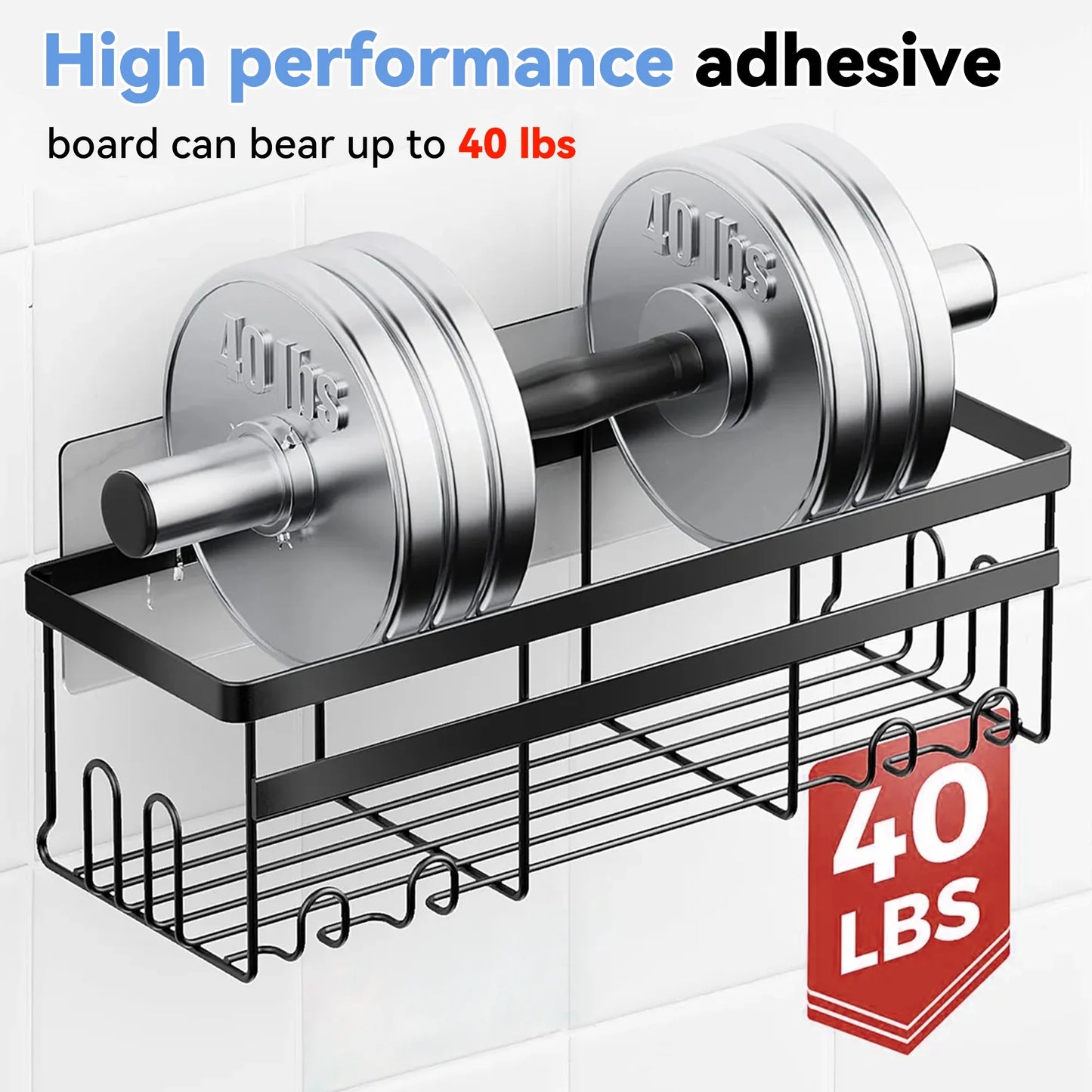 Orfeld 14 Pack Large Capacity Shower Caddy with 4 Hooks, Rustproof Bathroom Organizers for Inside Shower,No Drilling for Bathroom Storage,Rack black