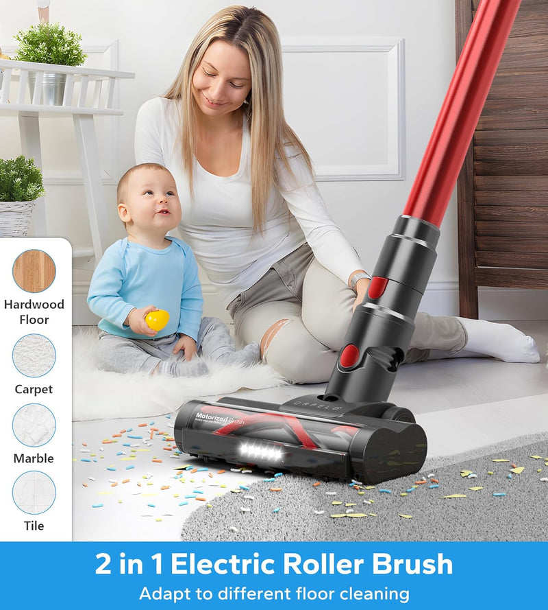 ORFELD Cordless Vacuum Cleaner, Cordless Stick Vacuum with 26Kpa Powerful Suction, 45Mins Runtime Vacuum Cleaners for Home, Anti-Tangle & 1.5L Dust Cup, Lightweight Vacuum for Hardwood Floor Carpet