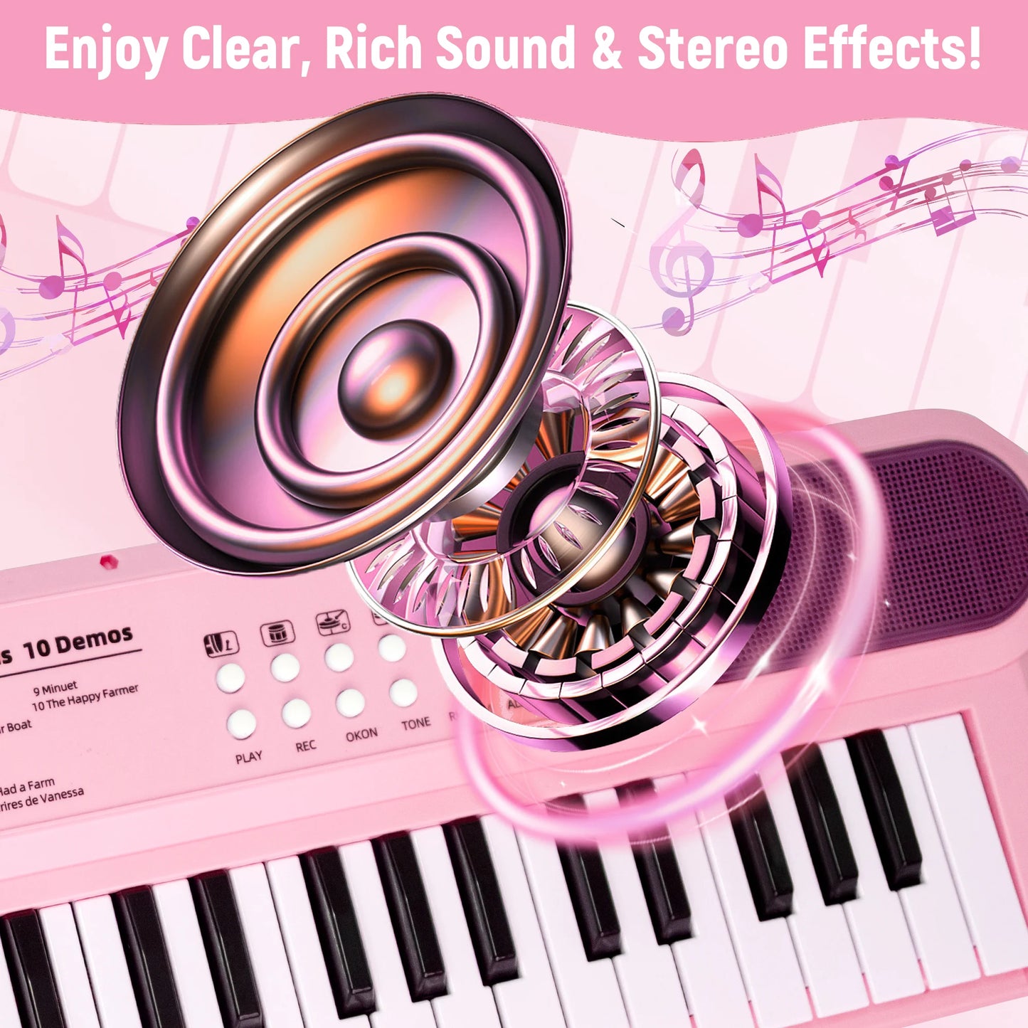 SaveJoy Pink Piano for 1-4 Year Old Kids, 37 Keys Electronic Music Keyboard Toy with Microphone & Stand, Portable Musical Gift for Toddlers,Pink