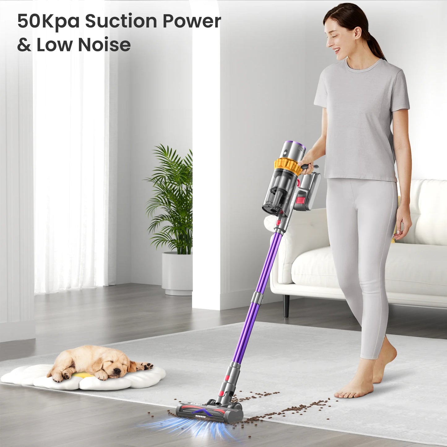 ANYSON Cordless Vacuum Cleaner, 50Kpa Stick Vacuum, 70min Runtime Floor Pet Carpet Vacuum, Purple