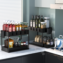 2-Tier Under Sink Organizer, Sliding Under Bathroom Cabinet Storage Drawer Organizer with Hooks, Hanging Cup, Multi-purpose Under Sink Shelf Organizer, Black