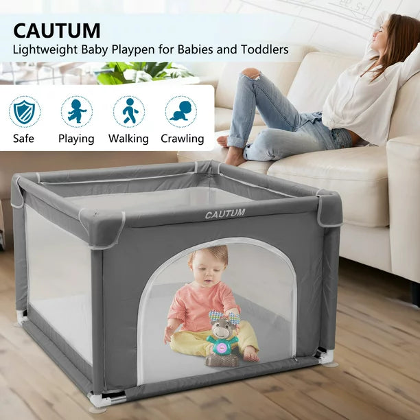 Baby Playpen, CAUTUM Small Play Yard Fence for Toddlers Activity Center 36"x 36"x26.5" BPA-Free, Gray Unisex