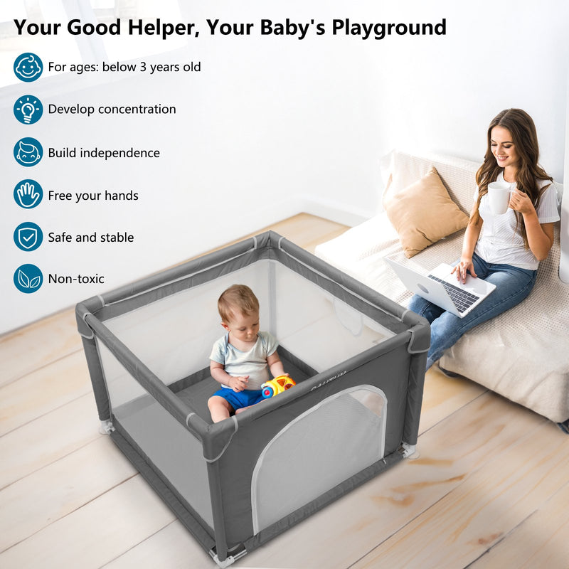 Baby Playpen, CAUTUM Small Play Yard Fence for Toddlers Activity Center 36"x 36"x26.5" BPA-Free, Gray Unisex