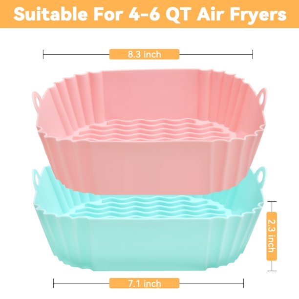 Air Fryer Silicone Liners, CAUTUM 2 Pack 8.3inch Reusable Baking Basket, Kitchen Airfryer Square Pot