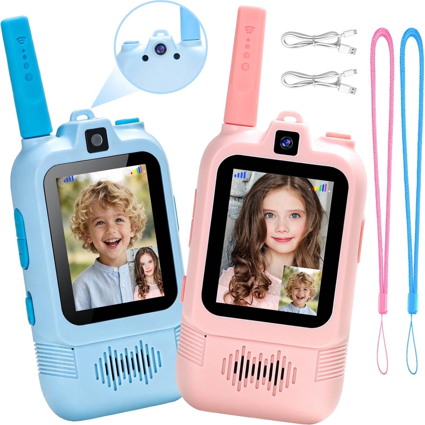 SaveJoy Video Walkie Talkie Toys for Kids,2 Pack Rechargeable Video Intercom with Switchable Dual Cameras,Long Range,Interactive Chat with Photos, Music & Voice Message for Boys Girls Ages 3-12