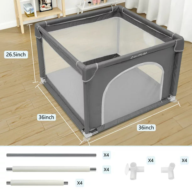 Baby Playpen, CAUTUM Small Play Yard Fence for Toddlers Activity Center 36"x 36"x26.5" BPA-Free, Gray Unisex