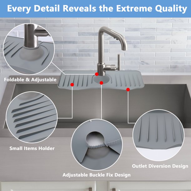 Kitchen Faucet Silicone Drain Mat, Sink Splash Guard, Foldable