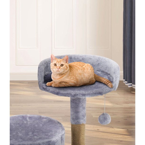 Cat Tree Tower with Plush, Cat Condo with Scratching Post for Small Cats L 20" x W 11.8" x H 17", Gray