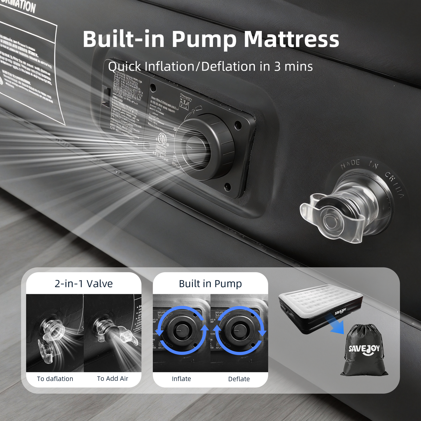 SaveJoy Queen Air Mattress with Built in Pump, 18‘’ Inflatable Mattress Blow up Air Bed for Camping, Home & Guests