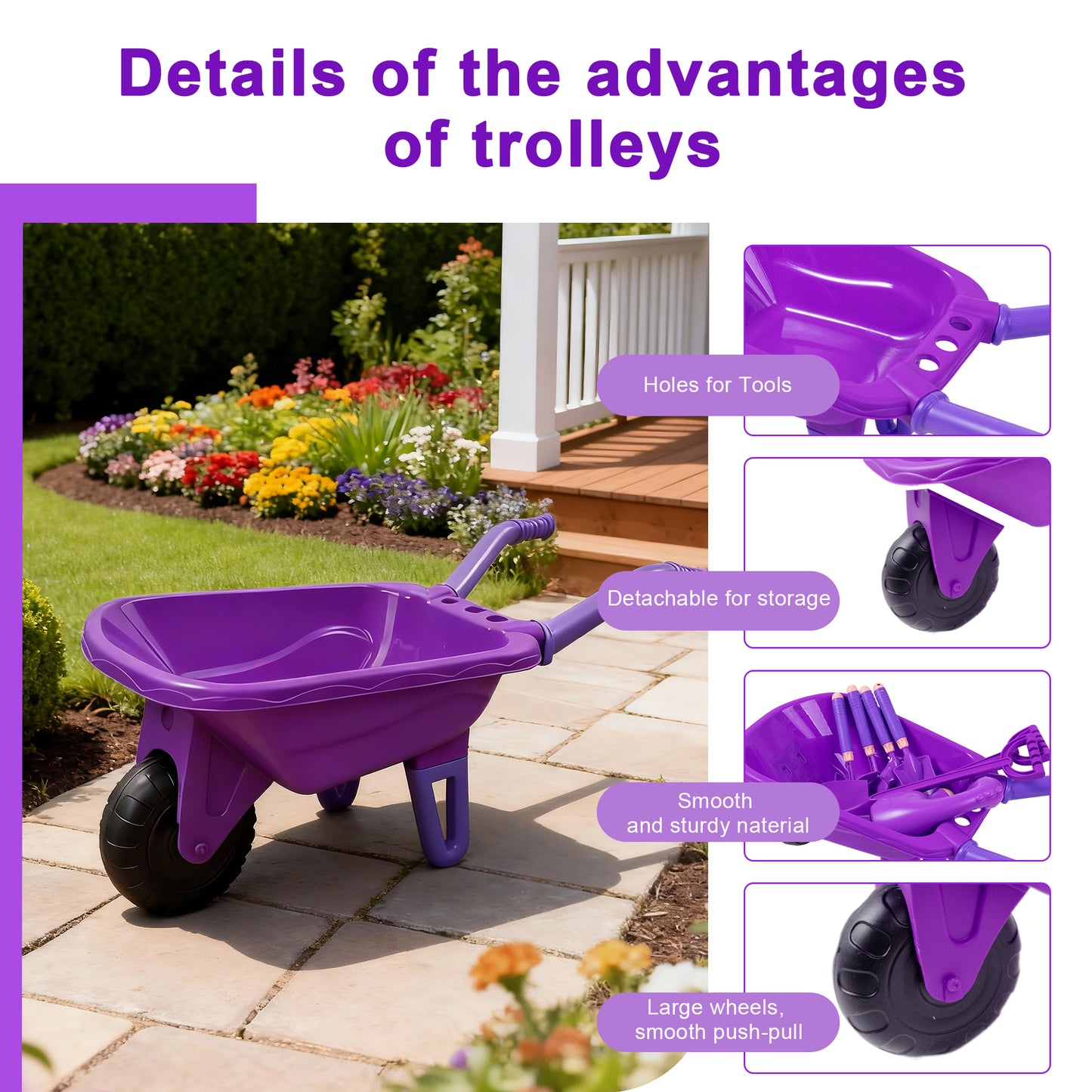 SaveJoy Kids Gardening Tools Set,Toddler Garden Outdoor Toys,Kids Wheelbarrow with Watering Can,Shovel,Rake,Hoe,outdoor toys for kids Age 4-8,Purple