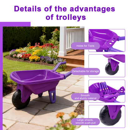 SaveJoy Kids Gardening Tools Set,Toddler Garden Outdoor Toys,Kids Wheelbarrow with Watering Can,Shovel,Rake,Hoe,outdoor toys for kids Age 4-8,Purle