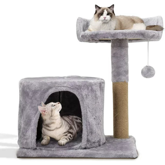 Cat Tree Tower with Plush, Cat Condo with Scratching Post for Small Cats L 20" x W 11.8" x H 17", Gray