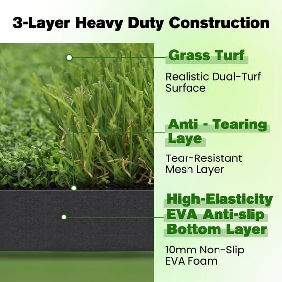 ORFELD Golf Hitting Mat, 6 x 4 ft Dual-Turf Golf Practice Mat with Thick EVA Foam Base, Indoor & Outdoor