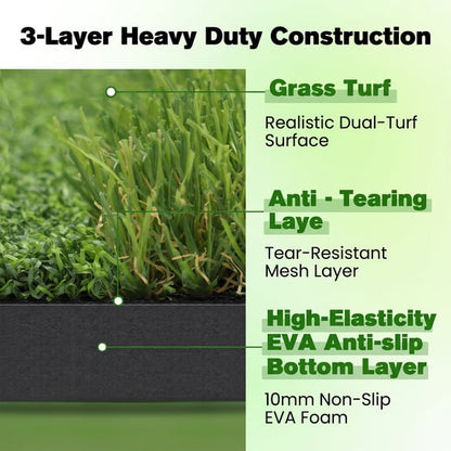 ORFELD Golf Hitting Mat, 6 x 4 ft Dual-Turf Golf Practice Mat with Thick EVA Foam Base, Indoor & Outdoor