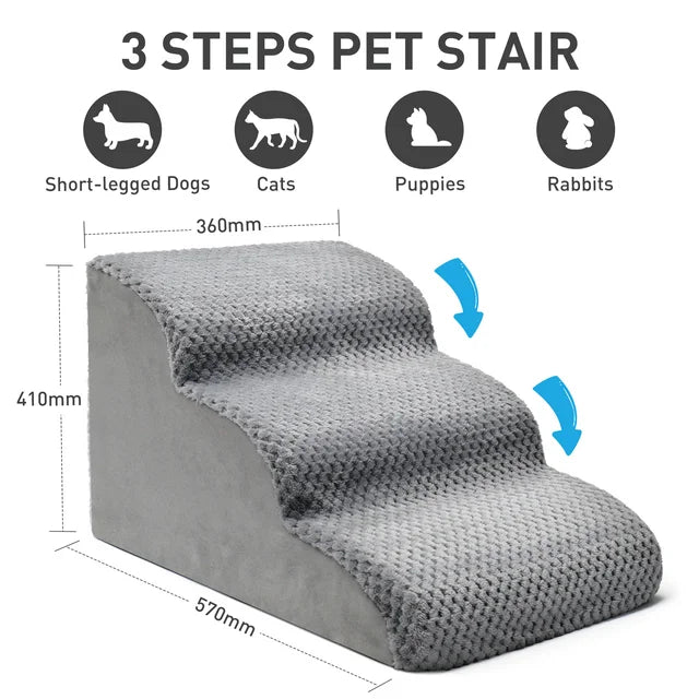 CAUTUM Dog Stairs 3 Tier Non-Slip Pet Stairs Dog Ramp for Couch and Bed, Dog Stairs for Small Pets Cats