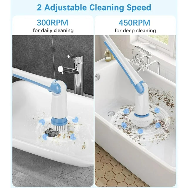 ZISIZ Electric Spin Scrubber, Shower Scrubber LED Display & 4 Replacement Brush Head, Dual Speed Blue