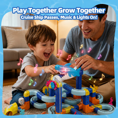 SaveJoy 193PCS Ocean Theme Track Race Car Set,STEM Building Toy with Electric Vehicle, DIY Construction Train Set for Boys Girls Ages 3-12